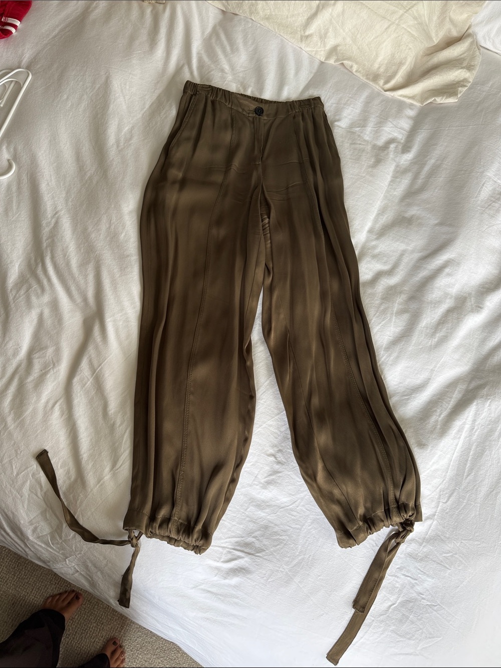 Zara silk like olive green pants